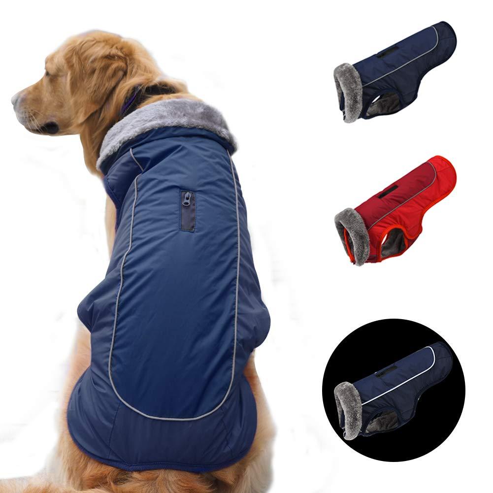 Dog Winter Coat Cozy Reflective Waterproof Windproof Dog Vest Warm Dog Apparel for Cold Weather British Style Dog Jacket Fleece Vest Dog Sweater for Medium Large Dogs for Indoor or Outdoor Use(L-3XL) Navy L: Chest 25.18"-30.11", Neck 20.1" - PawsPlanet Australia