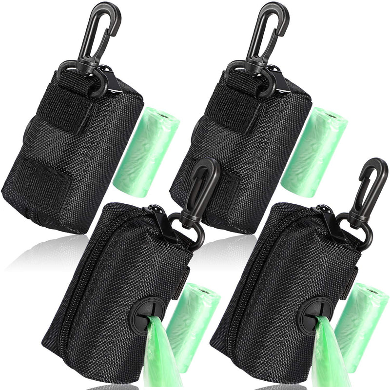 [Australia] - Outus 4 Dog Poop/Waste Bag Holder Leash Attachment,Dog Poop Bag Dispenser Zipper Pouch with Aluminum Key Carabiner Clip Includes 4 Roll of Pick-up Bags, Fits for Any Dogs Leash Black 