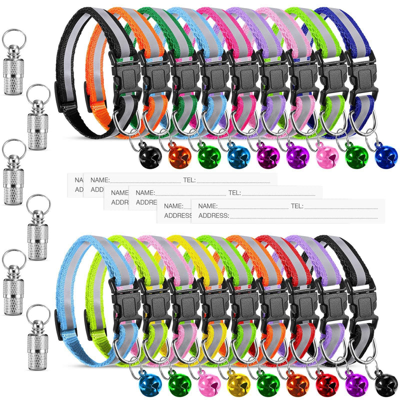 [Australia] - 18 Piece Reflective Cat Collars with Bell Adjustable Breakaway Durable Nylon Cat Collars with Safety Buckles and 6 Piece Weatherproof Metal ID Tags Pendant Anti-Lost ID Tags for Puppy Kittens 