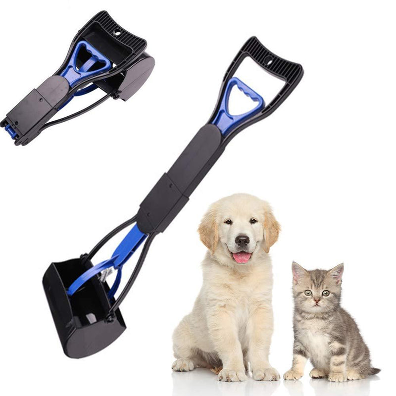 [Australia] - YABOO 23.6" Large Pet Pooper Scooper for Dogs and Cats with Long Handle, Durable Spring & Premium Materials Without Smelling， Easy to Use for Grass, Dirt, Gravel and Waste Pick Up Blue 