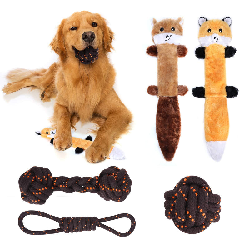 [Australia] - vnice Dog Toys,Squeaky Plush Toys,3 Nearly Indestructible Cotton Chewing Rope,2 No Stuffing Fox,Raccoon,Set Toys, for Small Medium Large Aggressive Chewers Purple 