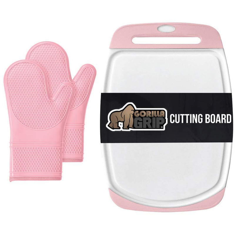 Gorilla Grip Oven Mitts Set and Large Cutting Board, Both in Pink Color, Board is Size 16x11.2 and Dishwasher Safe, 2 Item Bundle - PawsPlanet Australia