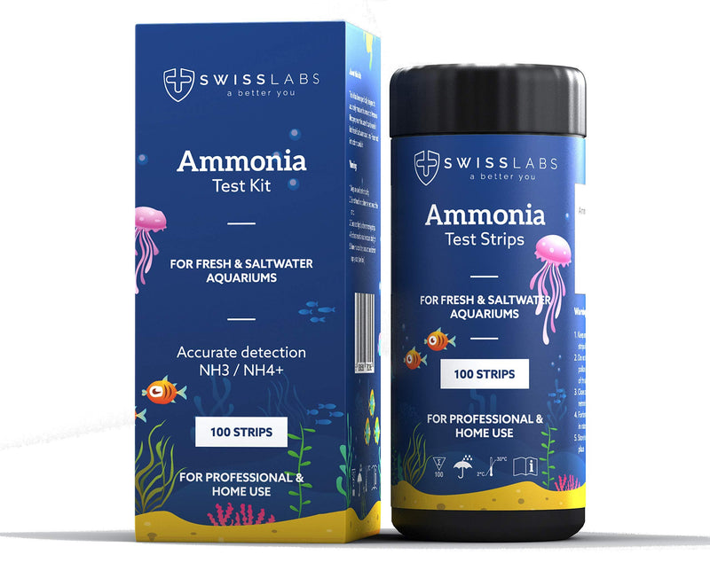 Swiss Labs Ammonia Test Kit for Fresh and Saltwater Aquariums, 100 Strips Pack, and Easy to Use for Fast & Accurate Results - PawsPlanet Australia
