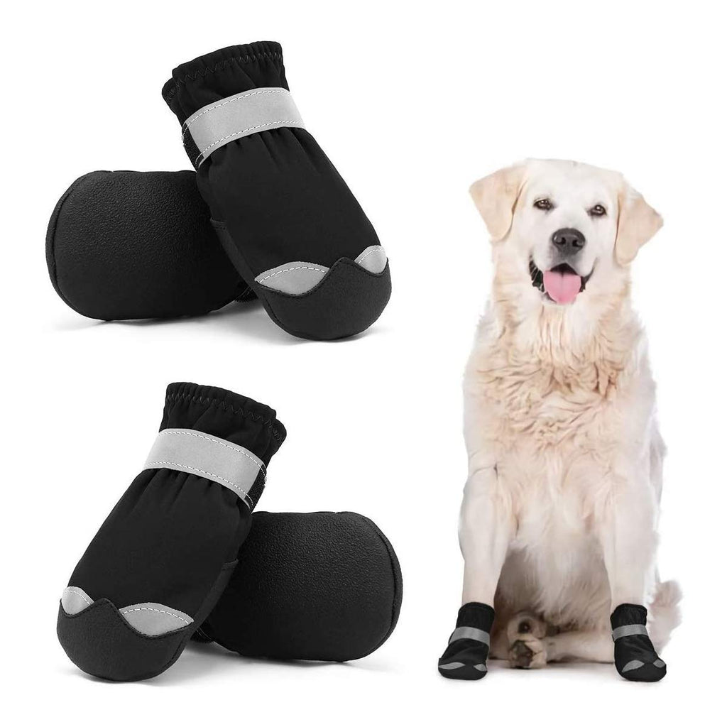 Dog Shoes for Large Medium Dogs Dog Booties Warm Lining with Adjustable Straps Rugged Anti-Slip Sole Paw - Dog Boot Sports Running Hiking Pet Boots - Protectors Comfortable Easy to Wear 4# (Width: 2.2") Black - PawsPlanet Australia