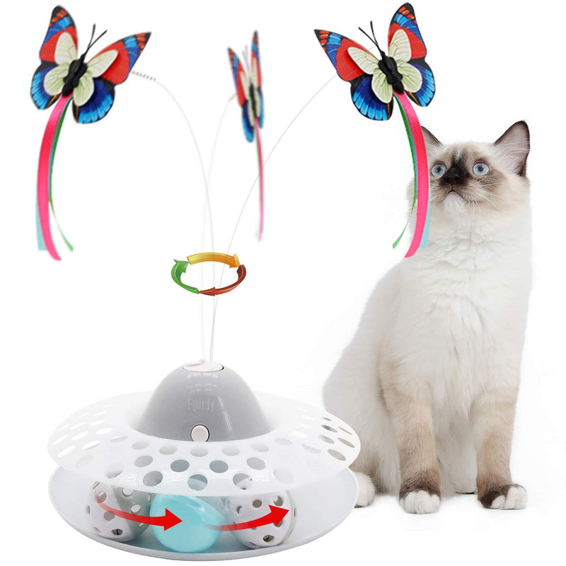 Flurff Interactive Cat Toy with Roller, Automatic Electric Rotating Butterfly Cat Toy, Circle Track with Spinning Moving Balls, Mental Exercise Funny Self-Play Toys for Indoor Cats. Grey - PawsPlanet Australia