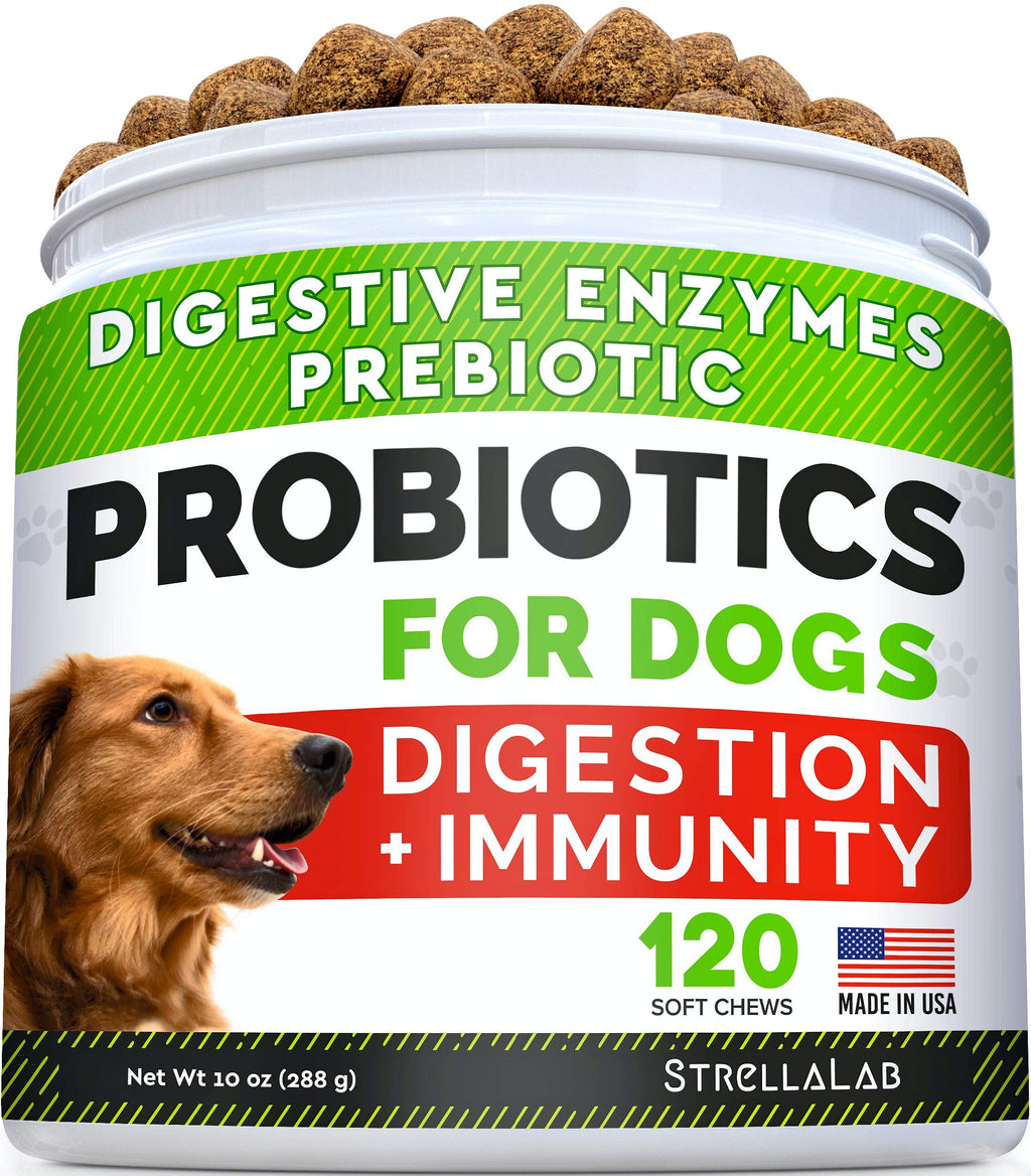 Dog Probiotics Treats for Picky Eaters - Digestive Enzymes + Prebiotics - Chewable Fiber Supplement - Allergy, Diarrhea, Gas, Constipation, Upset Stomach Relief - Improve Digestion, Immunity 120 Chews - PawsPlanet Australia