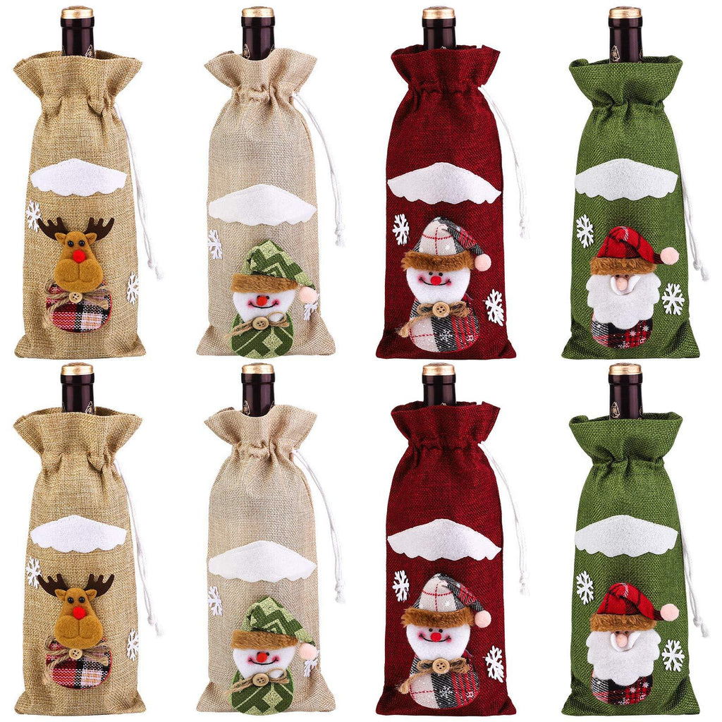 Elcoho 8 Pack Wine Bottle Cover Bags Santa Reindeer Snowman Pattern Christmas Party Table Decoration Christmas Wine Bottle Gift Bags for Home Dinner Party Decoration - PawsPlanet Australia