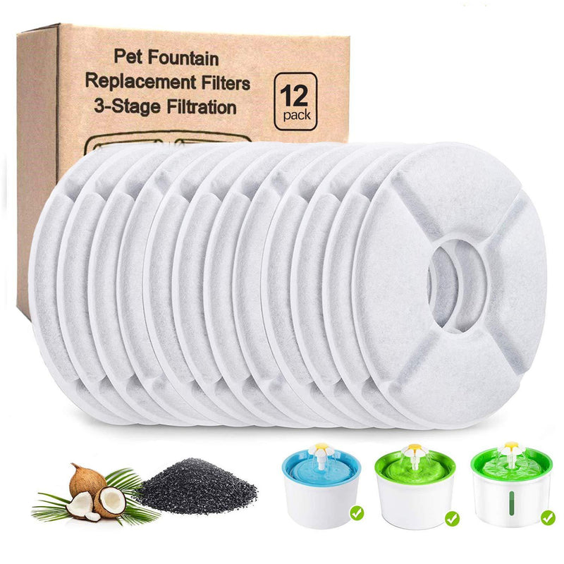 [Australia] - YAMOZOM Replacement Filters for Cat Fountain - 12Pcs, Cat Water Fountain Filter,Triple Activated Carbon Filtration System Filters for 54oz/1.6L Automatic Pet Water Fountain Filte 12 Pack 