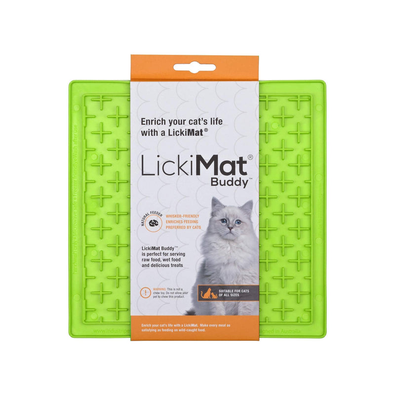 Lickimat Classic Cat Slow Feeders Lick Mat, Boredom Anxiety Reducer; Perfect for Food, Treats, Yogurt, or Peanut Butter. Fun Alternative to a Slow Feed Cat Bowl or Dish! Green Buddy - PawsPlanet Australia