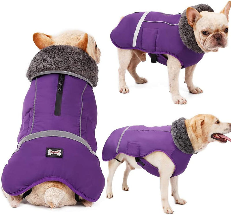 SEICIPET Winter Coats for Dogs with Bag,Thickened Reflective Windproof Waterproof Design Dog Cold Life Jacket Fleece Vest Apparel for Small Medium Large Pet M:Chest: 14.57"-17.32", Neck:13.39" Purple - PawsPlanet Australia