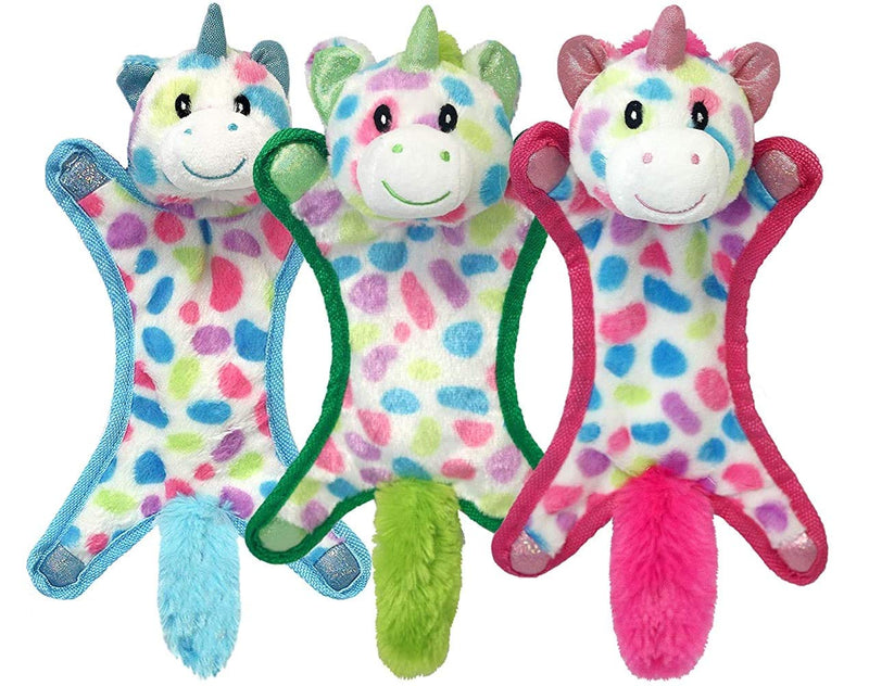 [Australia] - Multipet 3 Pack of Ball-Head Unicorns Plush Dog Toys, 10 Inch, Assorted Colors 