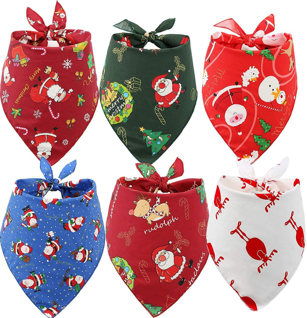 [Australia] - Pawskido Dog Christmas Bandana - 6PCS Washable Pet Bandanas Dog Bib Kerchief Scarf Adjustable Accessories for Small to Large Dogs Puppy Cat 