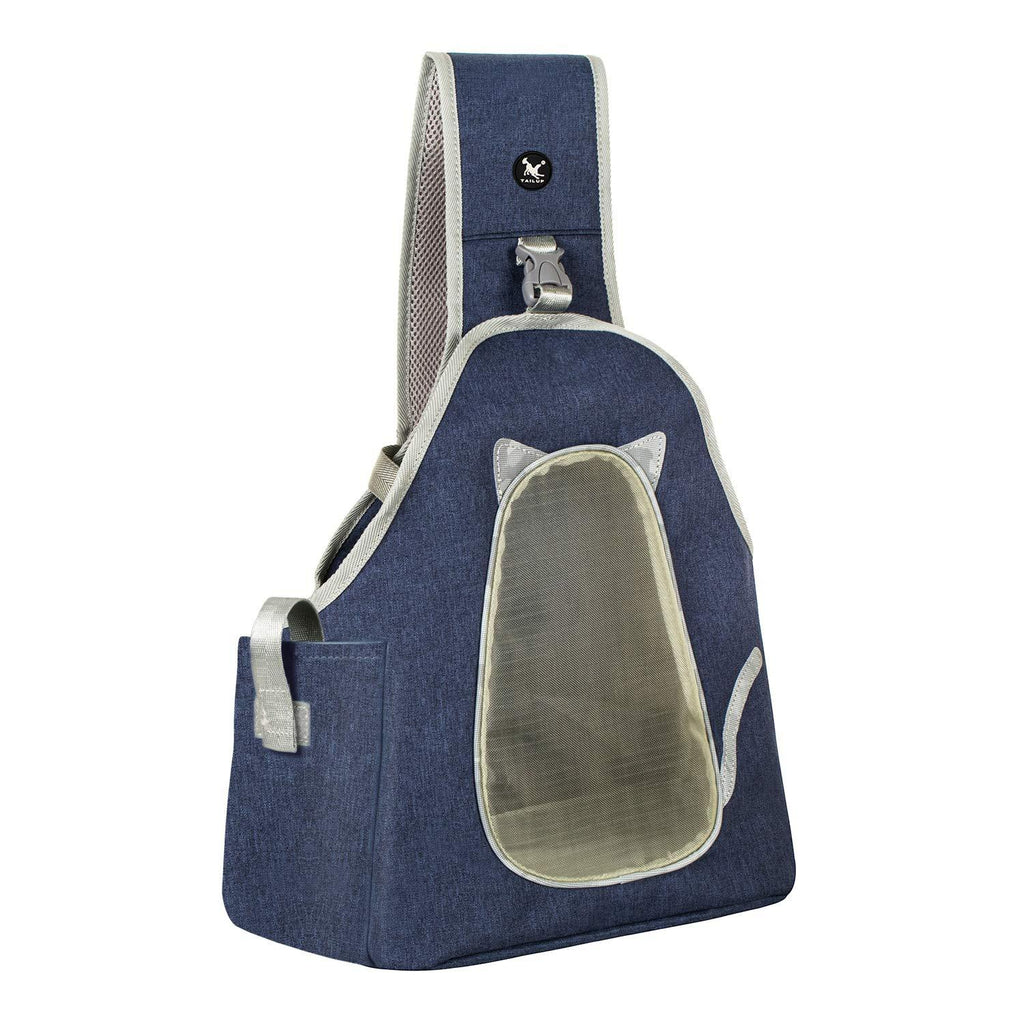 [Australia] - TAIL UP Pet Sling Carrier, Soft Front Backpack for Small Dogs Cats Puppies, Adjustable Travel Bag with Pocket Removeable Base, Grey/Blue S Blue 