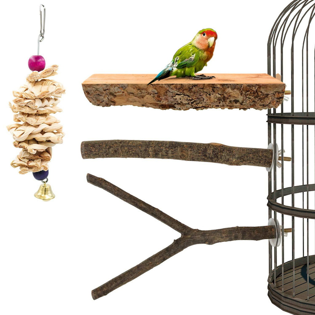 [Australia] - Roundler 3 Pack Apple Wood Bird Perch for Cage, Natural Wooden Parrot Perch Stand Platform Exercise Climbing Paw Grinding Toy Playground Accessories for Parakeet, Conure, Cockatiel, Budgie, Lovebirds H01 