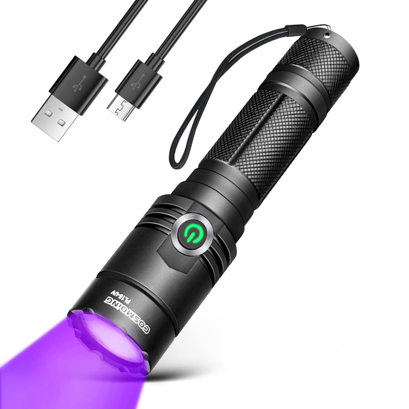 395nm UV Flashlight, COSMOING Upgrade Rechargeable Black Light, LED Ultraviolet Flashlight with Battery IP65 Waterproof Pet Urine Detector for Dog Cat Stains, Scorpion, Bed Bug, Household - PawsPlanet Australia