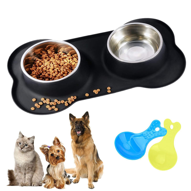 Ousuga Dog Bowls,Stainless Steel Water and Food Bowl Pet Puppy Cat Feeder Bowl with Non-Spill Skid Resistant Silicon Mats and 2 Pcs Pet Food Scoop for Feeding Small Medium Large Dogs Cats L-850ml - PawsPlanet Australia