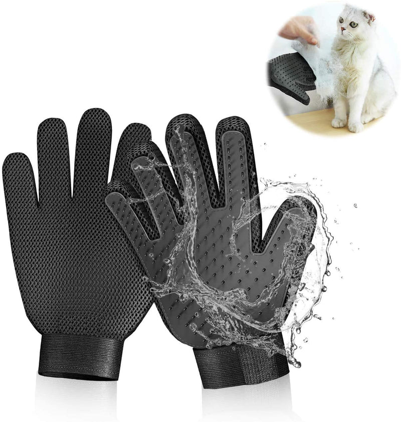 Pet Grooming Glove Hair Remover Brush Gentle Deshedding Efficient Pet Mitt Pet Massage Gloves Left & Right Hand Draw Dogs Cats Horses Long Short Fur (1Pair Left & Right Hand) Black - PawsPlanet Australia