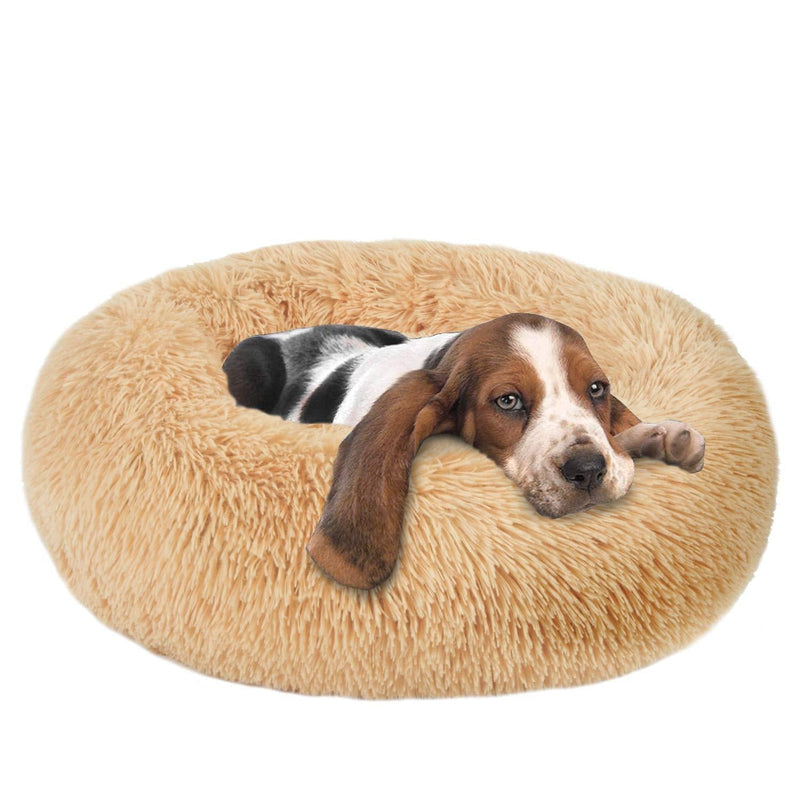 OQQ Dog Beds Calming Donut Cuddler, Puppy Dog Beds Large Dogs, Indoor Dog Calming Beds Large Large(24''x18'') A-Beige - PawsPlanet Australia