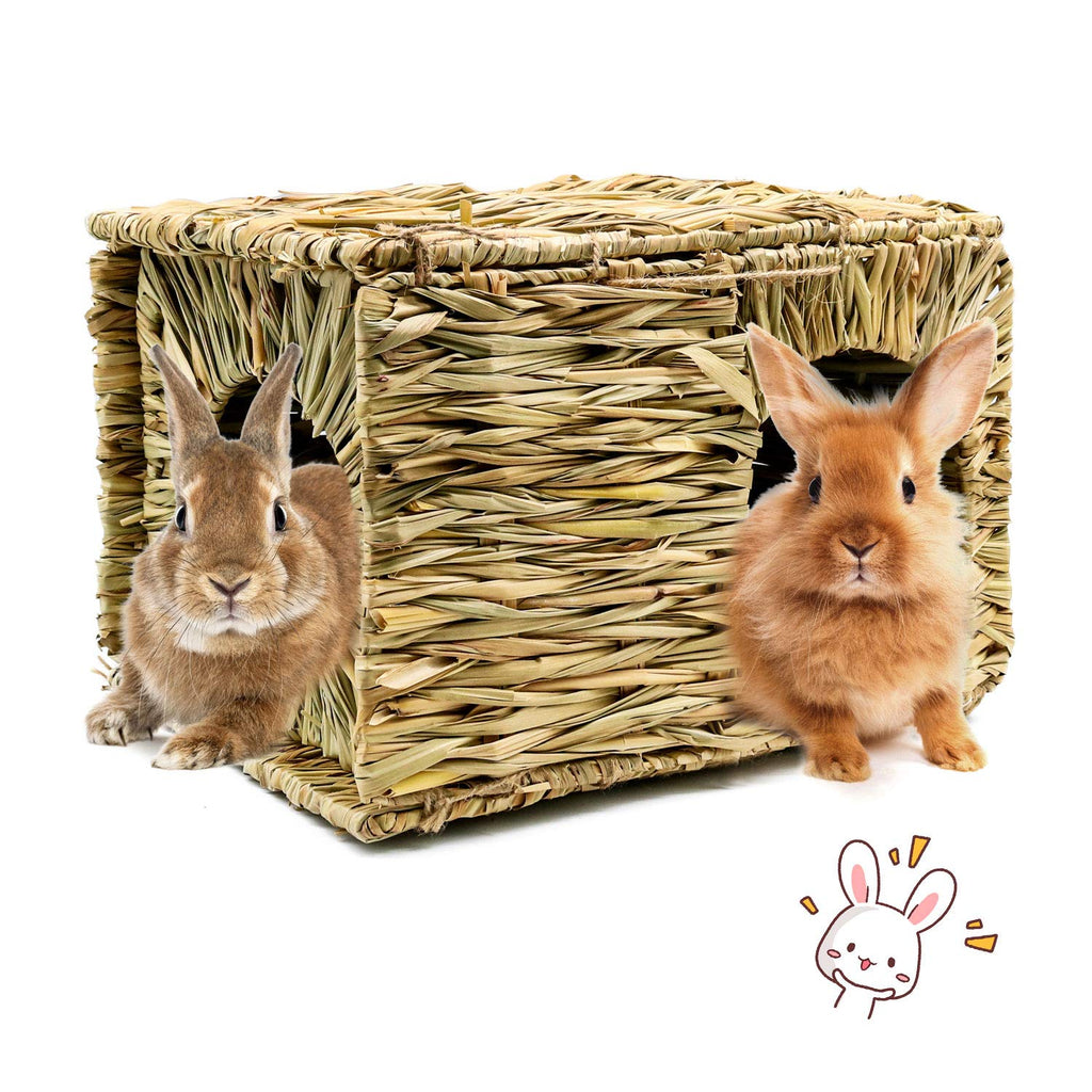 BWOGUE Extra Large Grass House for Rabbits,Hand Crafted Natural Grass Hideaway Foldable Bed Hut with Openings Playhouse for Bunny Guinea Pig Chinchilla Ferret for Play and Sleep 1 PACK - PawsPlanet Australia