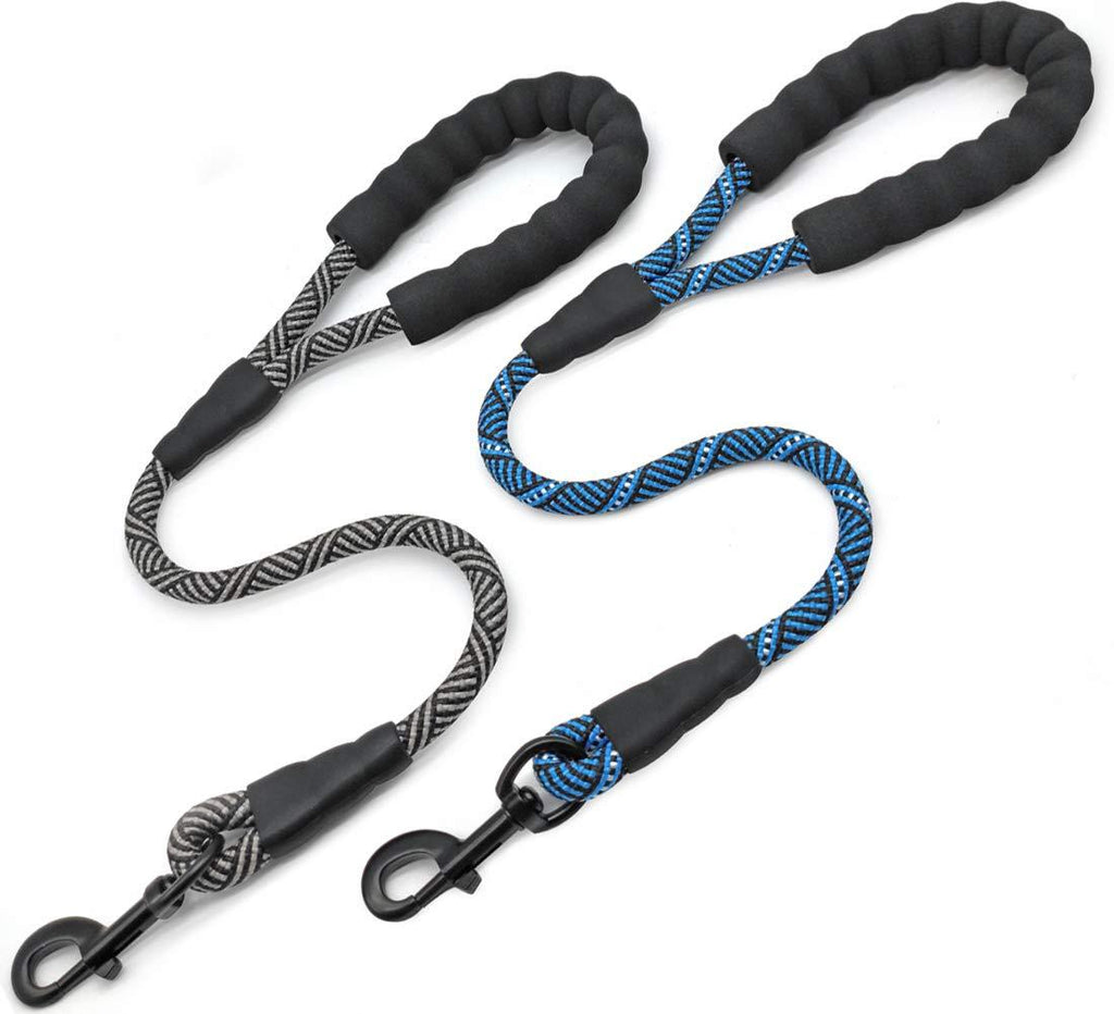 [Australia] - Mycicy 2 Pack 2FT Rope Dog Leash, Strong Nylon Short Dog Leash with Comfortable Padded Handle, Easy Control and Walking Traffic Leash for Large and Medium Dogs 2ft x 1/2" 2Pack-Black+Blue 