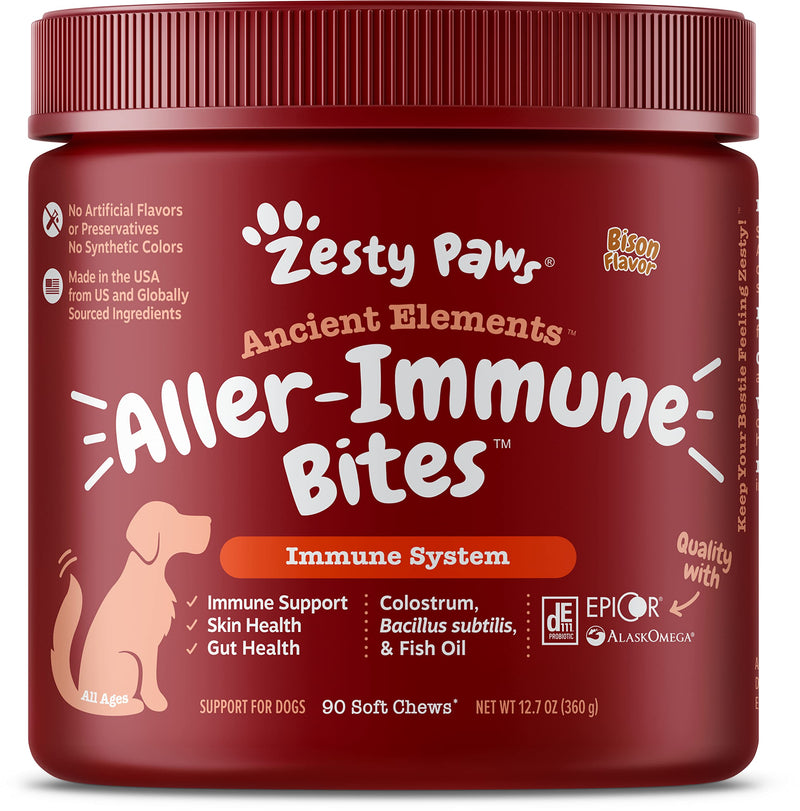 Zesty Paws Allergy Immune Supplement for Dogs - with Omega 3 Wild Alaskan Salmon Fish Oil & EpiCor + Digestive Prebiotics & Probiotics - Anti Itch & Skin Hot Spots + Seasonal Allergies Bison 90 Count (Pack of 1) - PawsPlanet Australia