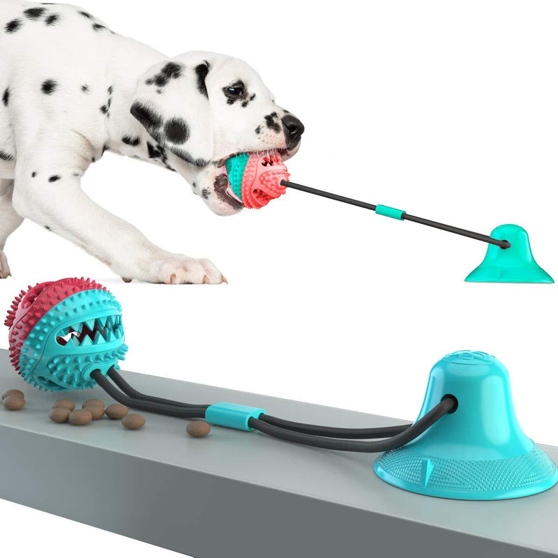 [Australia] - HETIAL Dog Chew Toy for Aggressive Chewers, Dog Puzzle Treat Food Dispensing Ball Toys, Dog Molar Ball, Rope Tug Toy with Bell for Puppies and Large Dogs Blue & Red 