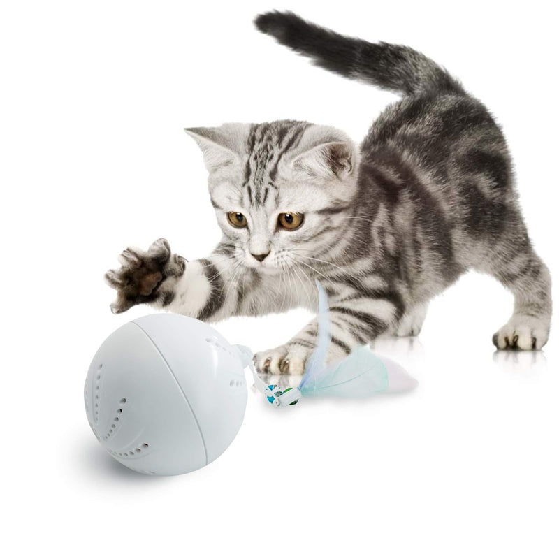 [Australia] - HIPIPET Interactive Cat Toys Ball with Feather Attachment&Bell Random Movement Build-in Spinning Led Light Stimulating Release Boredom for Indoor Cats Large Cats 