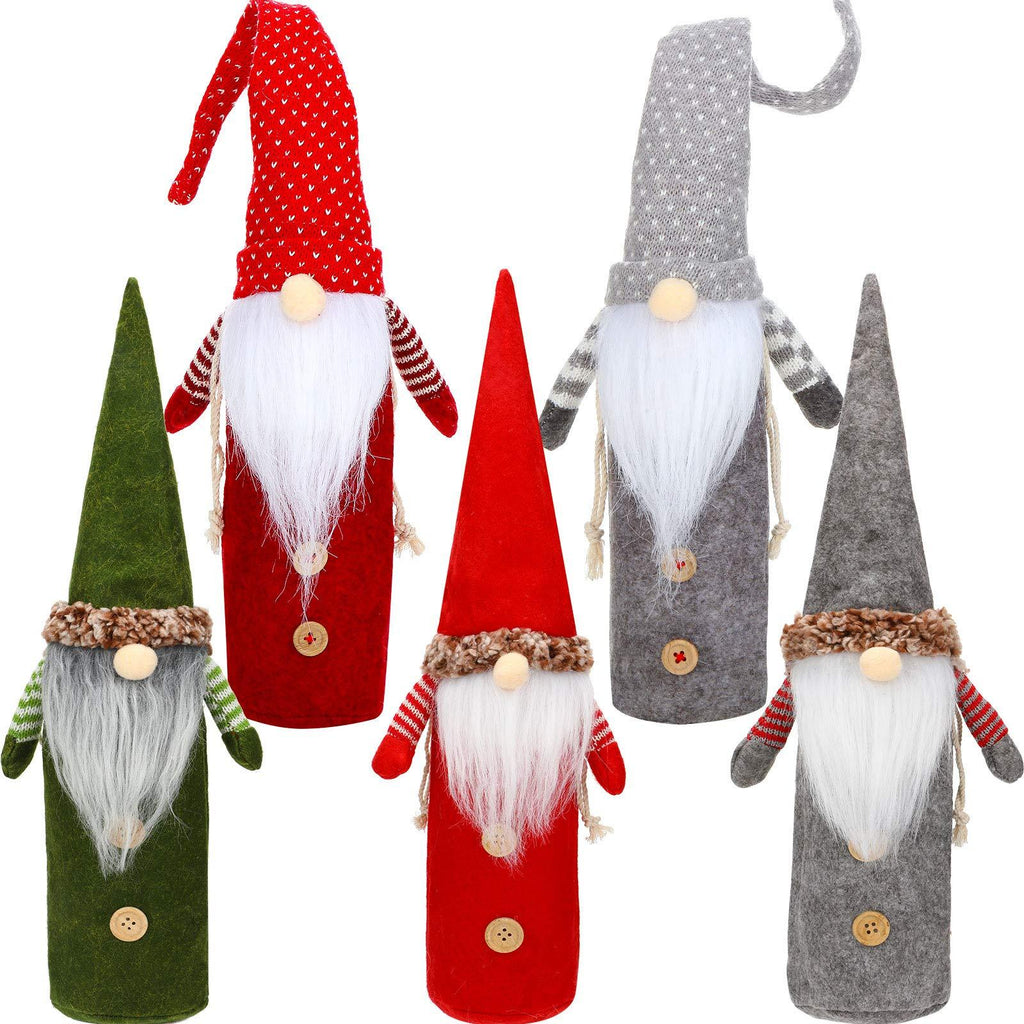 Patelai 5 Pieces Christmas Gnomes Bottle Cover Christmas Wine Cover Santa Claus Bottle Bags Swedish Gnomes Bottle Topper for Home Christmas Decorations, Green Grey and Red - PawsPlanet Australia