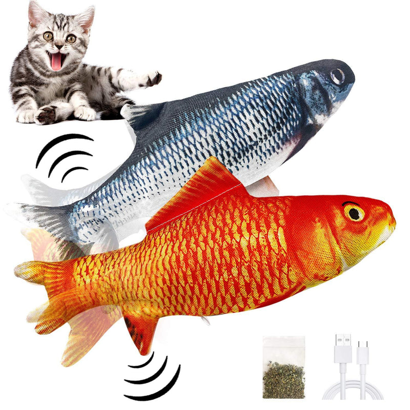 [Australia] - Yoochee 2 Pack Moving Cat Kicker Fish Toy, Electric Flopping Oxford Fish Cat Toy, Interactive Wiggle Catnip Toys, Realistic Fish Toy for Indoor Kitten, 500mAh Large Capacity Rechargeable Toys 