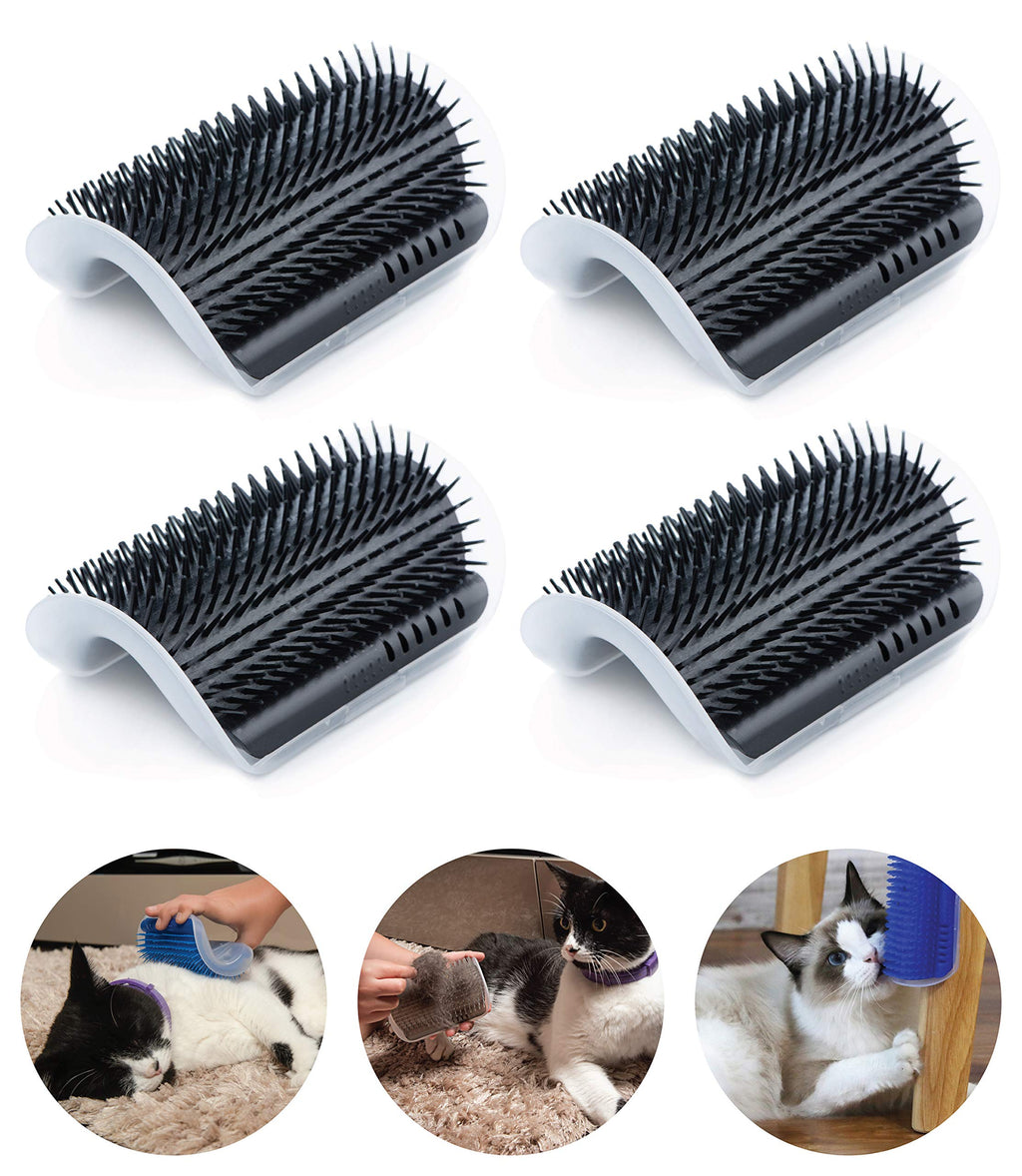 [Australia] - VONZID cat self Groomer Wall Corner, cat Brush, 4 Pack New Upgrade, Multiple use Medium Soft for cat Scratcher, is a Grooming Brush Massage Used as a Comb for Fur pet Black 