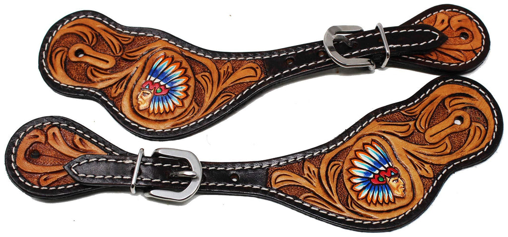 [Australia] - CHALLENGER Horse Western Cowboy Boot Leather Floral Tooled Spur Straps 74HR08 