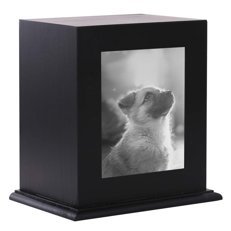 BRKURLEG Pet Wood Memorial Urn for Ashes,Photo Frame Keepsake Box for Cats Dogs,Funerary Caskets Supplies Burly Wood Cremation Urns with Acrylic Glass Photo Protector for Pet Lovers Black - PawsPlanet Australia