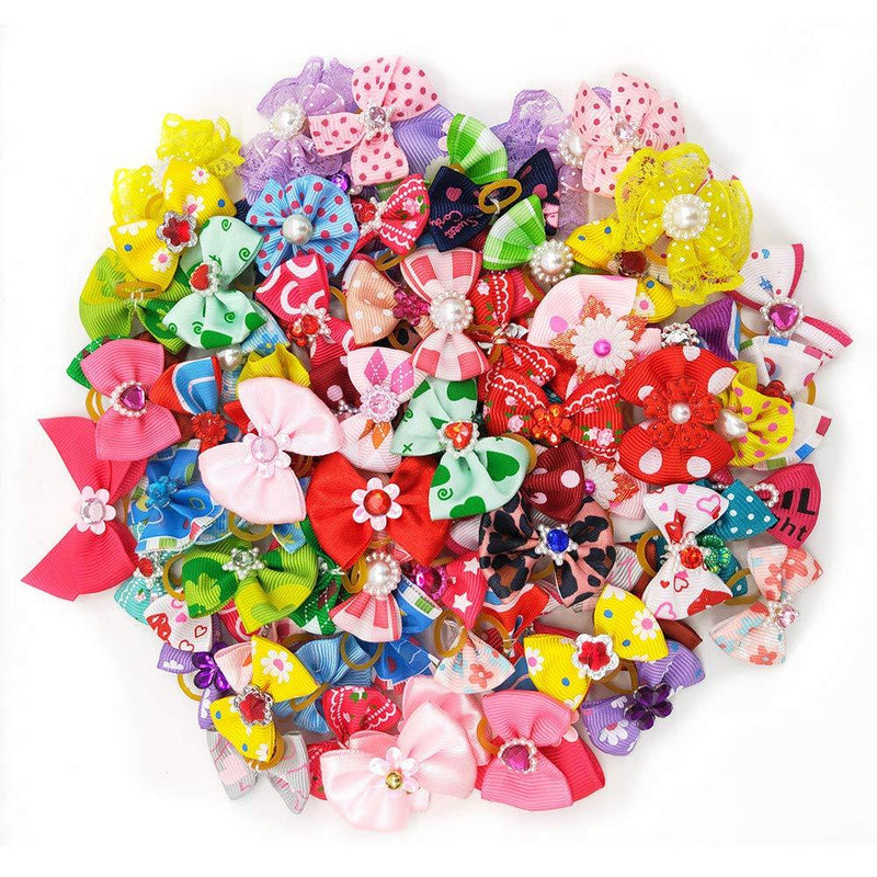 [Australia] - Sufermoe 60 Pcs Multicolored Dog Bows Hair Ties Pet Rubber Bands Hair Grooming Top Knots Pet Hair Bows Topknot Rubber Band Hair Bows Grooming Accessories Multi-colored 