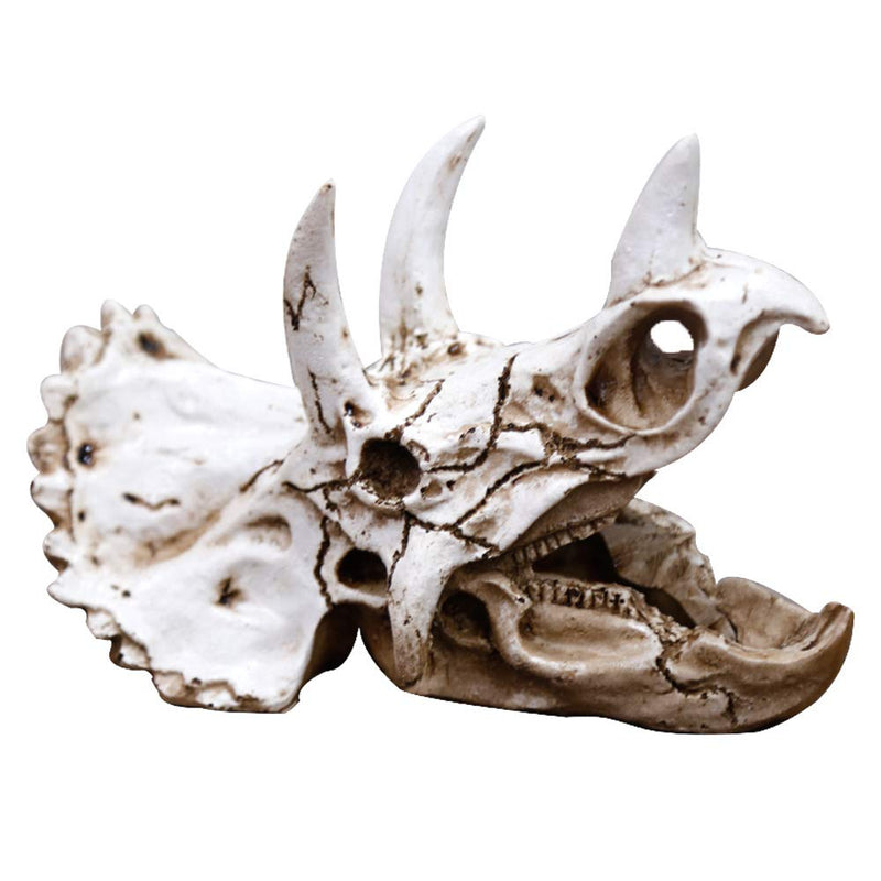 Reptiles-Amphibians Habitat-Hideaway Hideouts Aquarium-Decorations - Dinosaur Imitation Skull Model white Triceratops - PawsPlanet Australia