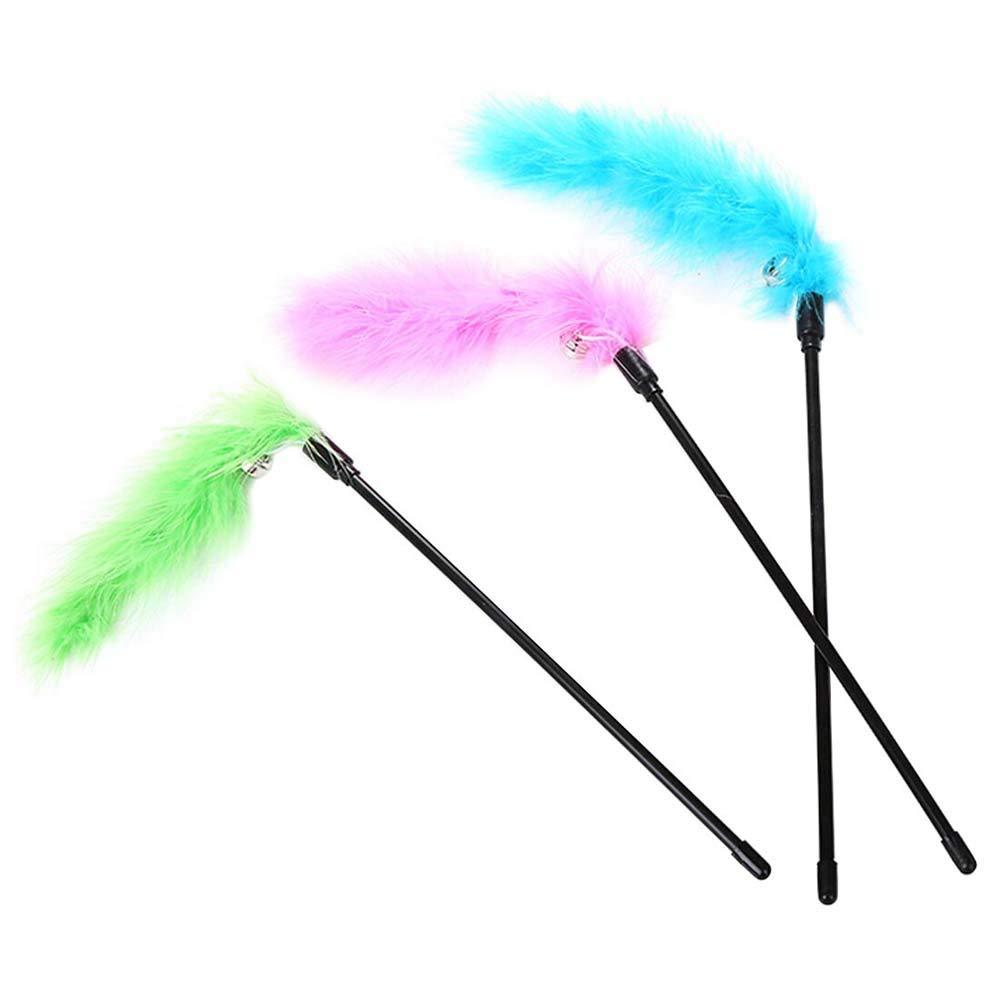 [Australia] - SPDD Feather Interactive Cat Toys Wand Cat Supplies Colorful Feather Tease Cat Rod Pet Products for Kitten Cat Having Fun Exercise Playing 