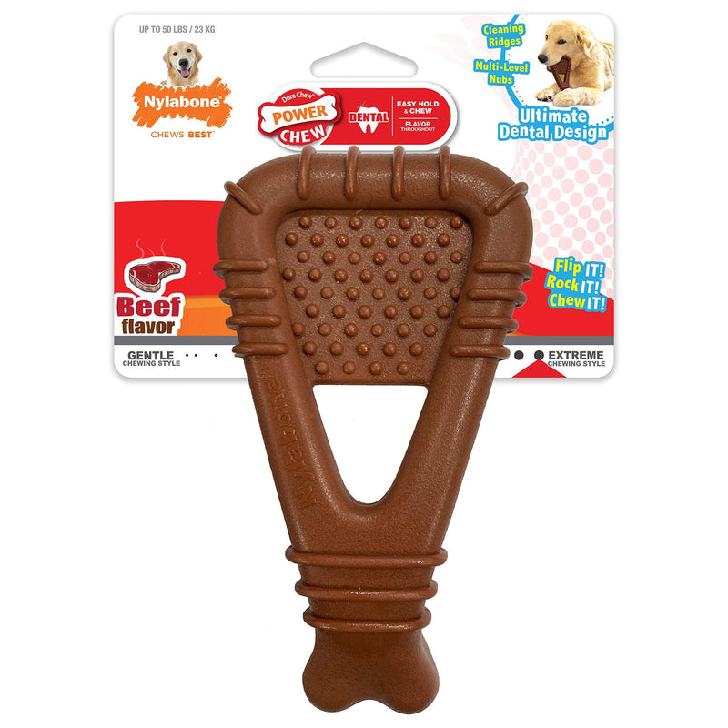 NEW Power Chew Toys from NYLABONE I Sm/Med/Lg Dog Chew Toys for Adult Dog Tough Chewers Arch Beef Large/Giant (1 Count) - PawsPlanet Australia