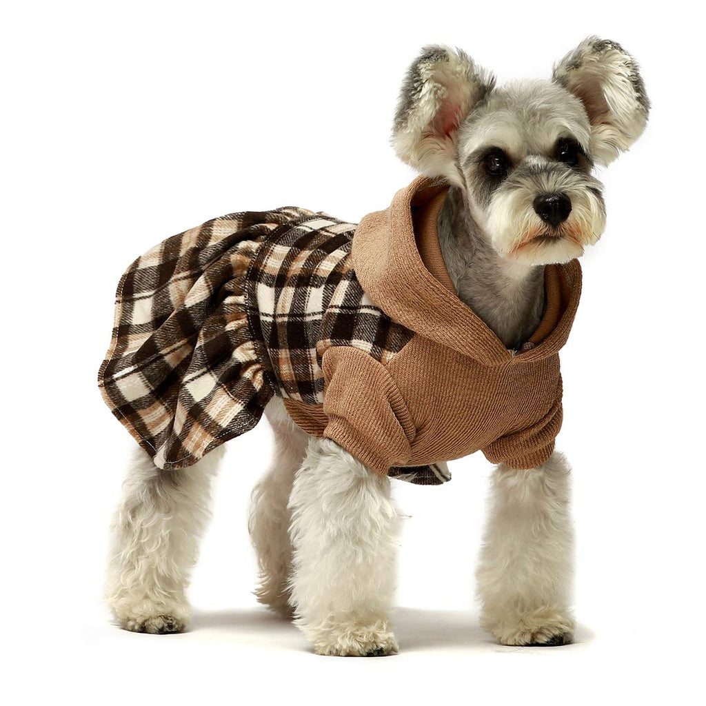 Fitwarm Knitted Plaid Dog Dress Hoodie Sweatshirts Pet Clothes Sweater Coats Cat Outfits XS Brown - PawsPlanet Australia