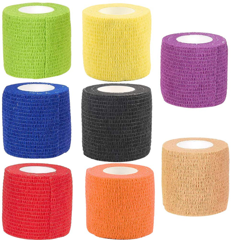 FHYT 8 Rolls Self Adhesive Cohesive Bandages Pet Vet Wrap Non-woven Elastic Sports Cohesive Support Bandage Water Repellent Breathable for Wrist Ankle Sprains Swelling 8 Colour - 5cm x 4.5m - PawsPlanet Australia