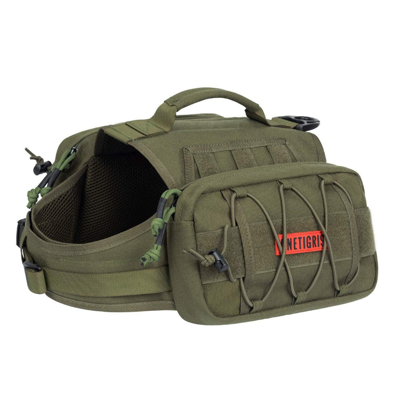 [Australia] - OneTigris Dog Backpack for Hiking Nylon Dog Harness Backpack with Side Pockets for Large Dog with 17"-23.5" Neck Girth and 25"-31" Chest Girth (Ranger Green, Medium) 