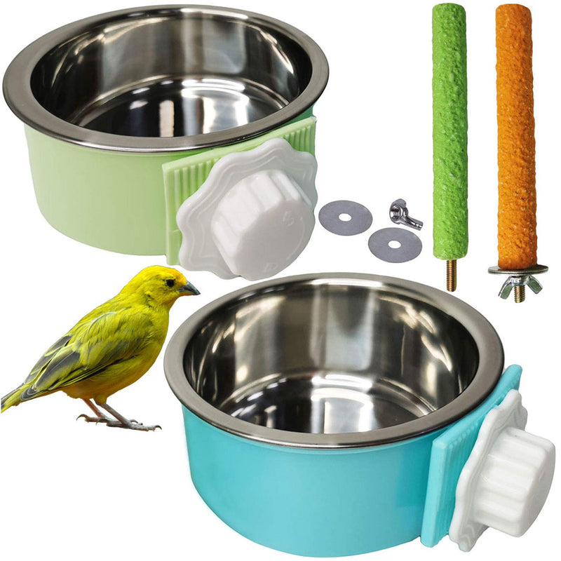[Australia] - PINVNBY Bird Feeding Dish Cups Parrot Removable Stainless Steel Bowl Perch Stand Platform Pet Food Water Feeder Cage Accessories with Clamp Holder for Parakeet Cockatiel Conure 4PCS 