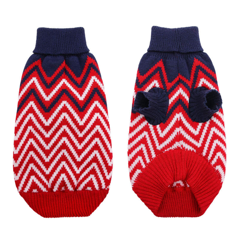 [Australia] - Queenmore Wavy Stripe Knit Sweater Turtleneck Pullover Winter Coat for Small, Medium Dogs and Cats X-Small Red 