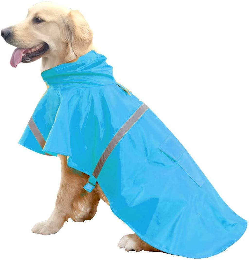 [Australia] - ZPP Pet Dog Raincoat Harness Poncho Hoodies Vest Lifejackets Waterproof Coat Adjustable Snow Lightweight Safe Reflective Strip Anti-Slip Windproof Snowproof Medium Large Puppies Gift Blue 