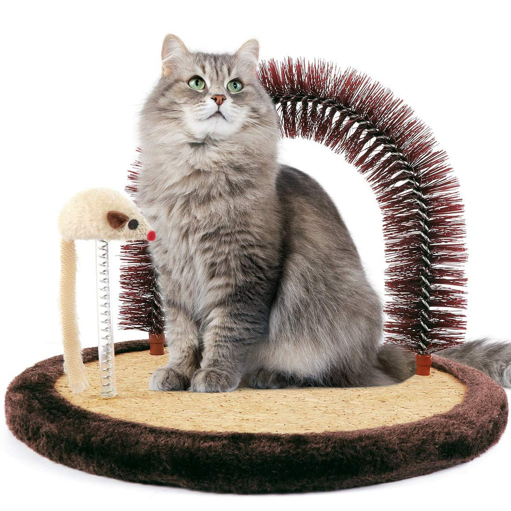 Happi N Pets Premium Cat Arch Self Groomer Cat Massager, Cat Hair Brush For Grooming With Sturdy Cat Scratching Pad And Catnip Interactive Kitten Mouse Toy, Durable Brusher, Exerciser & Scratcher - PawsPlanet Australia