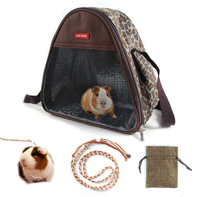 VLIKE Hamster Guinea Pig Bag Carrier Accessories Small Animals Hedgehog Squirrel Chinchilla Sugar Glider Outdoor Travel Bag Zipper Portable Breathable Outgoing Bags Standard 【Triangle】Leopard Brown - PawsPlanet Australia