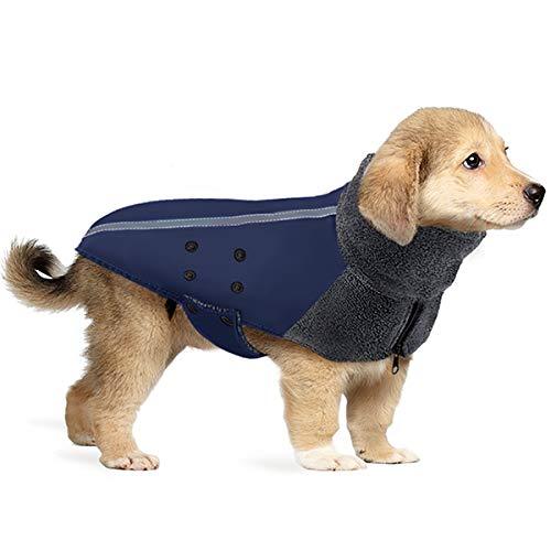 SlowTon Winter Dog Coat, Warm Polar Fleece Lining Doggie Outdoor Jacket with Turtleneck Scarf Reflective Stripe Adjustable Waterproof Windproof Puppy Vest Soft Pet Outfits Small (Chest 15.7"-19.6") Blue - PawsPlanet Australia