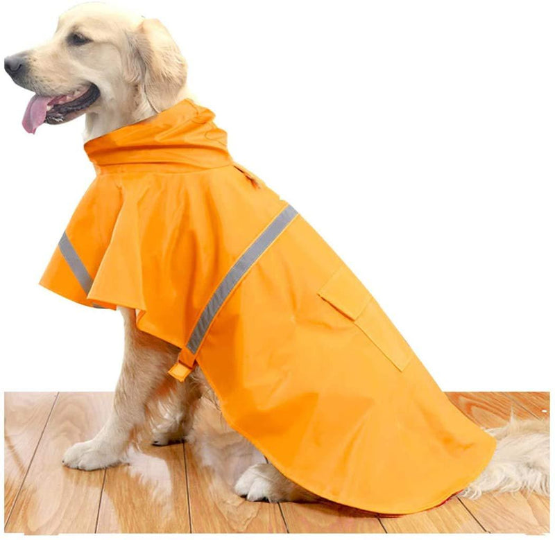 ZPP Pet Dog Raincoat Harness Poncho Hoodies Vest Lifejackets Waterproof Coat Adjustable Snow Lightweight Safe Reflective Strip Anti-Slip Windproof Snowproof Medium Large Puppies Gift Orange - PawsPlanet Australia