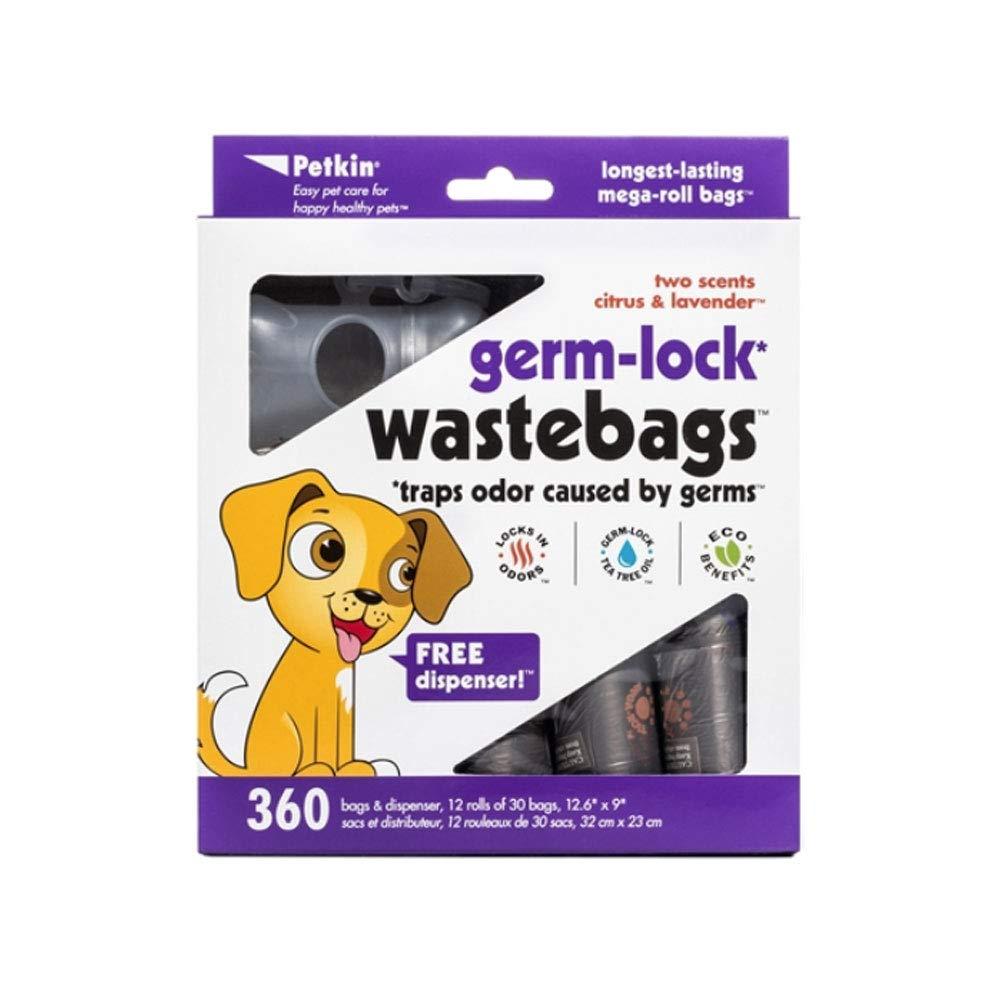 [Australia] - Petkin Germ-Lock Waste Bags - 360 ct with Dispenser, Green 