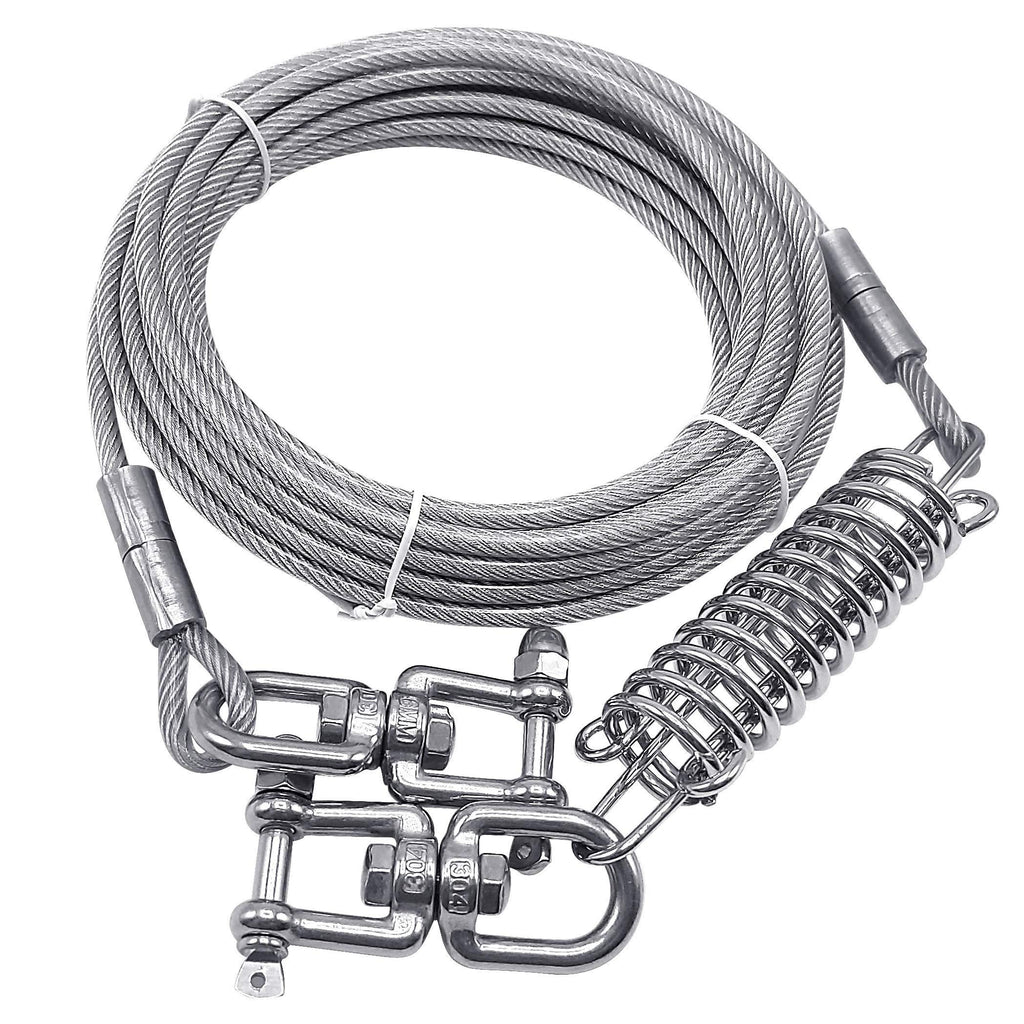 [Australia] - Amadget Dog Tie Out Cable, 20ft Outside Dog Chain with 360°Rotate Clasp and Shock Absorbing Spring, Heavy Duty Dog Runner Cable for Outdoor, Yard, Camping, for Large Dogs Up to 350 Pound 