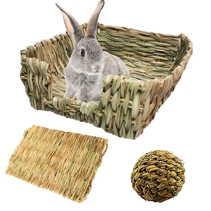[Australia] - PINVNBY Portable Bunny Grass Bed Hand-Made with Small Rabbit Natural Grass Hay Mat Pets Grass Ball Toys for Hamster Chinchillas Guinea Pigs Cat and Small Animals provided Chewing and Play(3 Pack) 