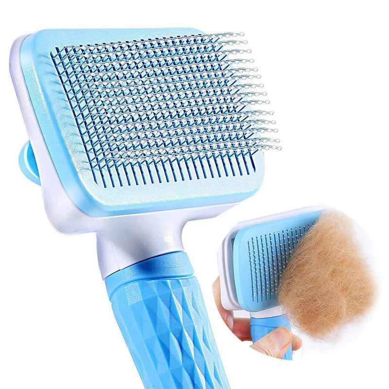 FymuSing Self Cleaning Pet Brush for Dog and Cat, Grooming Brush with Long and Soft Hair Blue - PawsPlanet Australia